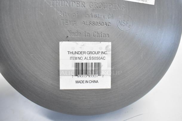 Thunder Group 5 Qt. anodized aluminum saucepan with non-stick surface, scratch and dent, item ALSS050AC, Made in China label.