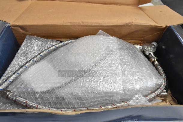 2 new Waterloo sensor faucets in box; wall-mount 750EFWM448LF with 4 3/8" spout, deck-mount 750EFDMHSBZ12LF with 6 1/2" spout.