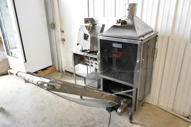 BE&SCO Beta 900 stainless steel tortilla press/oven combo, model GDM-06-34-HC, 240V, 1-phase, with caution hot label.