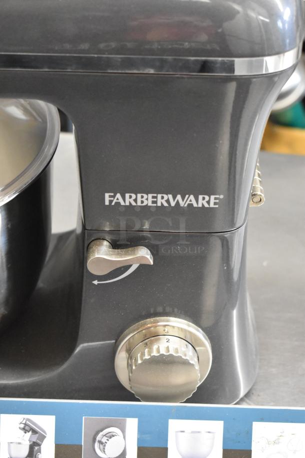 Farberware 659660402 Countertop Dough Mixer, dark gray, used as display unit, includes control knob and logo.