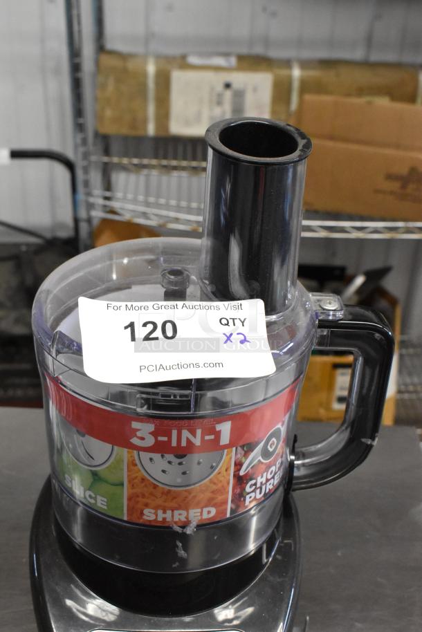 Farberware dough mixer and Black & Decker 3-in-1 food processor, display units, labeled 120, qty x2, good condition.