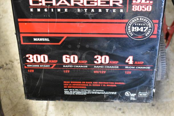 Schumacher SE 8050 Battery Charger, 300A engine start, 60A rapid charge, 30A rapid, 4A slow charge, 12V, 6V options.