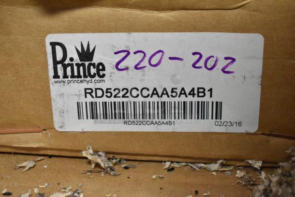 Two boxes containing Prince RD-150-16, RD522CCAA5A4B1 parts. Box labeled with Prince branding, barcode, and date 02/23/16.
