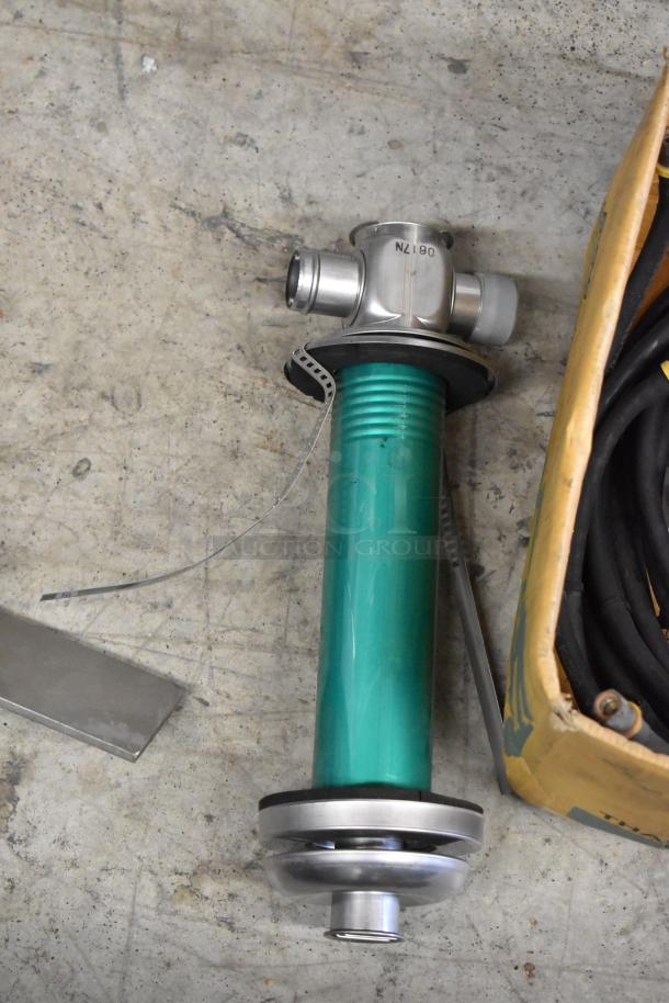 Two boxes containing Prince RD-150-16 and RD522CCAA5A4B1 parts, including green pipe with metal fittings, in good condition.