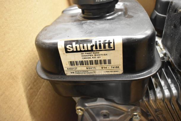 Shurlift 8458127 Hydraulic Power Unit with reservoir, featuring a visible label with model and contact details, in good condition.