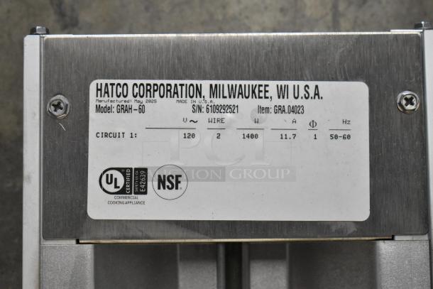 Hatco GRAH-60 Infrared Warmer, brand new, minor blemishes; label shows 120V, 1 phase, UL and NSF certified.