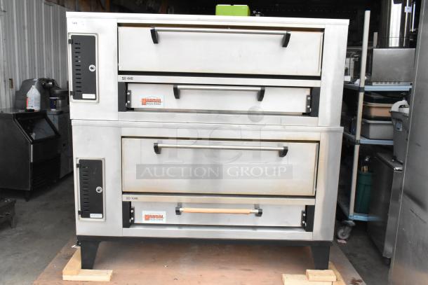 2 Marsal & Sons SD448 stainless steel single deck pizza ovens, natural gas, 95,000 BTU, with cooking stones.
