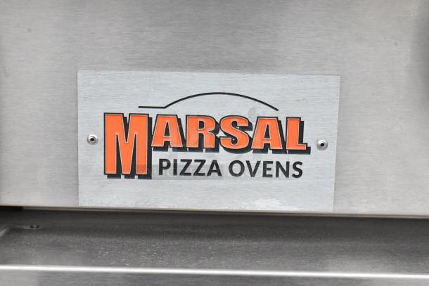 Marsal & Sons SD448 stainless steel pizza oven logo plate, highlighting brand quality. Commercial-grade, natural gas-powered.