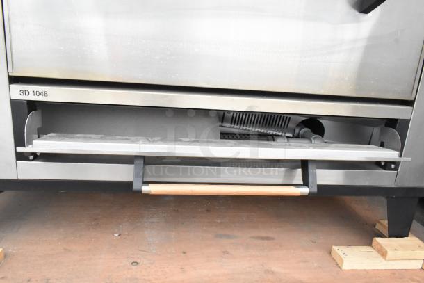 Marsal & Sons SD448 stainless steel single deck pizza oven with cooking stones, natural gas, 95,000 BTU, in good condition.