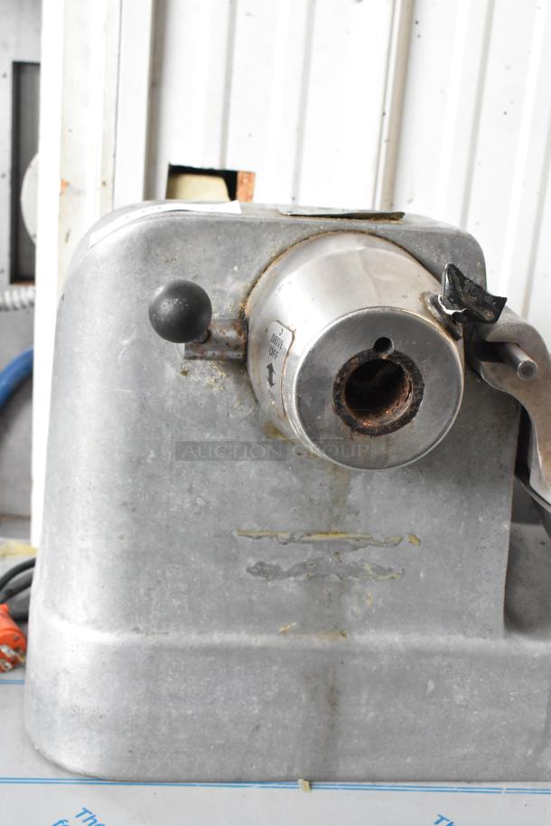 Hobart 84185 metal commercial countertop buffalo chopper, 115 volts, 1 phase, visible wear, lever for drive operation.