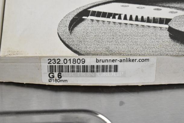 11 brand new Brunner Anliker food processor blades, model G6, Ø180mm, with barcode 232.01809, boxed.