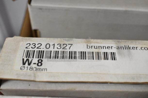 "Brunner Anliker food processor blades, model W-8, Ø180mm, brand new in box with product code 232.01327."