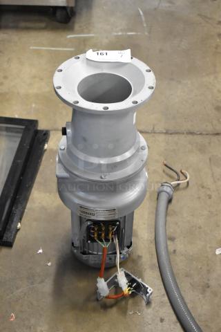 Hobart FD4/125-2 commercial garbage disposer, 1 1/4 hp, long upper housing, 208-240/480 volts, visible wiring, used condition.
