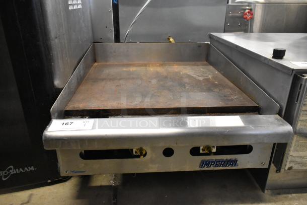 Imperial ITS-24 stainless steel natural gas flat top griddle, used condition, visible controls, and Imperial branding.