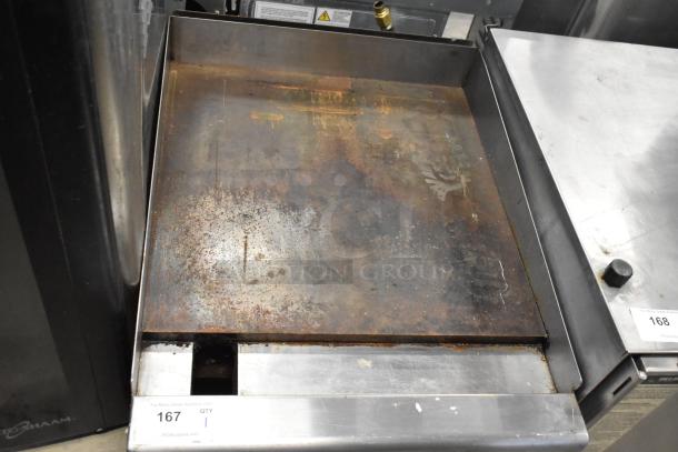 Imperial ITS-24 Stainless Steel Commercial Griddle, natural gas, countertop model. Signs of wear on cooking surface.