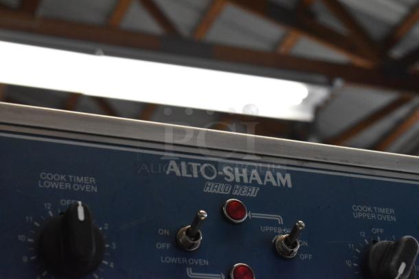 Alto Shaam Halo Heat stainless steel Cook N Hold oven panel with control dials and switches, commercial quality.