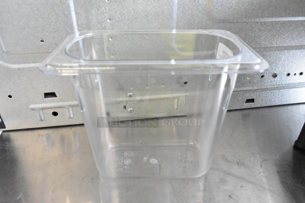 Cambro 96PCW135 clear poly 1/9 size drop-in bin, brand new, 1/9x6 dimension, durable plastic, ideal for food storage.