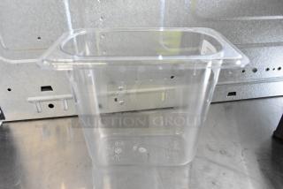 Cambro 96PCW135 clear poly 1/9 size drop-in bin, brand new, 1/9x6 dimension, durable plastic, ideal for food storage.
