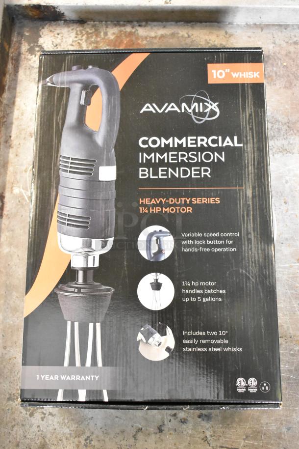 BRAND NEW AvaMix 928IBHDW10 Heavy-Duty Immersion Blender with 10" whisk. Features 1 1/4 hp motor, variable speed.