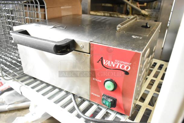 Avantco 177QS1800SS stainless steel countertop steamer in used condition. Features steam and power controls, 120 volts, 1 phase.