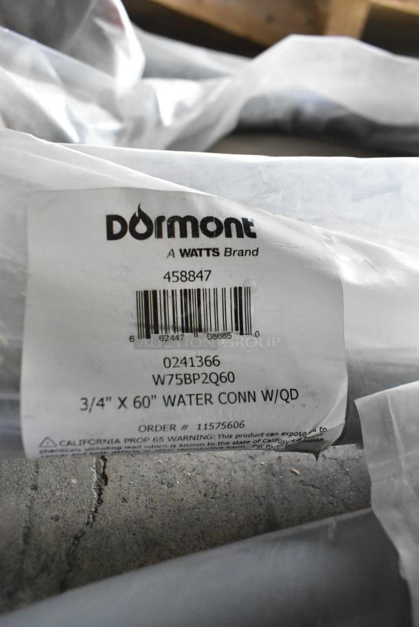 3 new Dormont W75BP2Q60 Hi-PSI coated water connector hoses, 60" x 3/4", with 2-way quick disconnect.