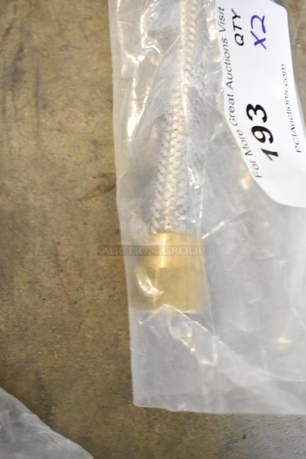 Brand new Dormont WD5B2Q72 72" water hose in packaging, brass fittings visible, auction label shows quantity 2.