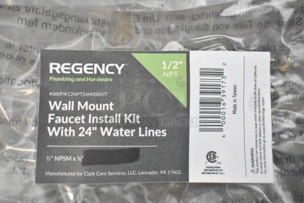 Regency 600FIK12NPT24HOSEKIT faucet install kit, 24" water lines, brand new in packaging. Made in Taiwan.