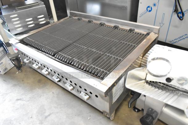 Vulcan Hart VCOB36 stainless steel natural gas charbroiler grill, used condition with visible controls and grates.