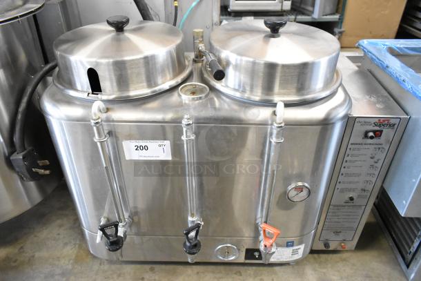 Curtis SCRU-300-12 stainless steel commercial coffee urn, dual spouts, automatic, 208/220V, 1 phase, countertop model.