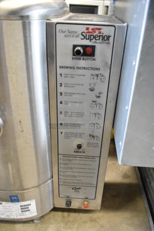 Curtis SCRU-300-12 stainless steel commercial coffee urn, 208/220V, with brew instructions panel, in good condition.