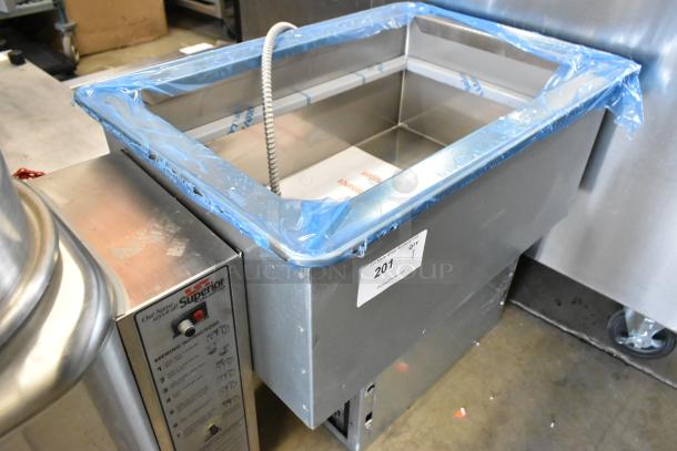 Atlas Metal RM-1 stainless steel commercial drop-in cold pan, 115V, 1 phase, new condition, with protective wrap.