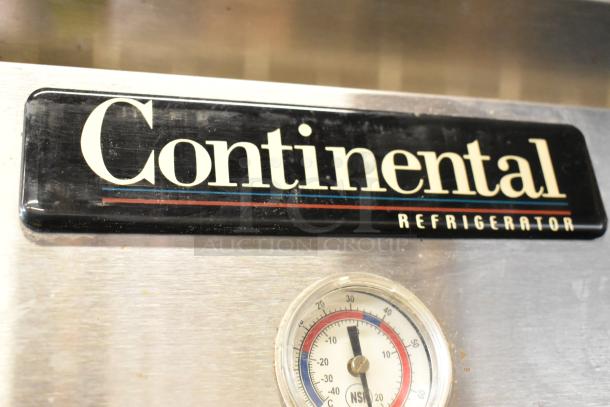Continental 2RE-GD cooler merchandiser, steel exterior, dual glass doors, temperature gauge, on casters, 115V, single phase.