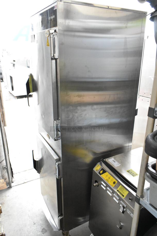 2019 Alto Shaam 1200-SK/III commercial smoker oven in stainless steel with cook & hold feature, on casters.