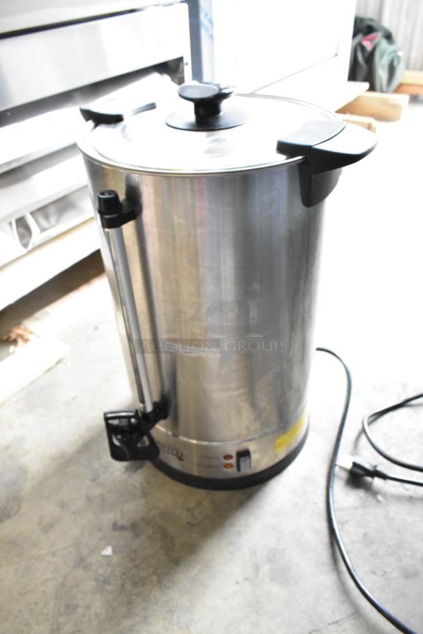 Avantco 177CU100ETL metal countertop coffee machine, 120 volts, 1 phase. Features a stainless steel finish. Plugged in, excellent condition.