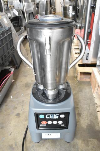 Waring CB16N metal commercial countertop blender, 120 volts, 1 phase, with heavy-duty stainless steel container, in good condition.