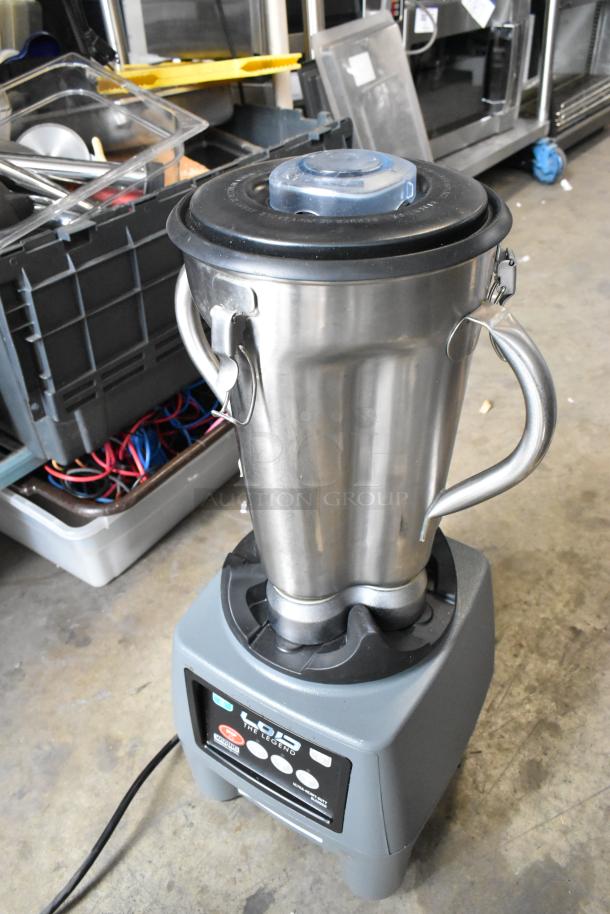 Waring CB16N metal commercial countertop blender, 120 volts, 1 phase, clean condition, features durable handles and control panel.