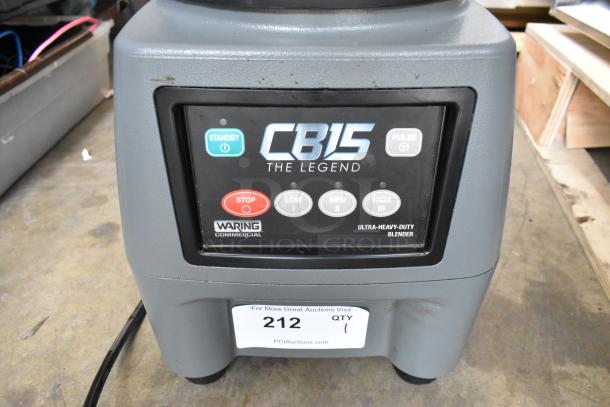 Waring CB16N metal commercial countertop blender, 120V, 1 phase, featuring control panel with standby, stop, and speed settings.