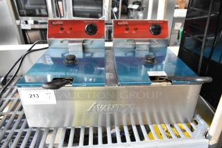 Avantco 177P102 stainless steel electric deep fryer with two baskets and lids, 120V, excellent condition, model 177P102.