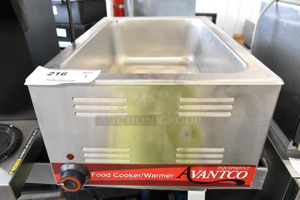 Avantco 177W50CKR stainless steel commercial food warmer, 120 volts, 1 phase, with control knob and branding label.