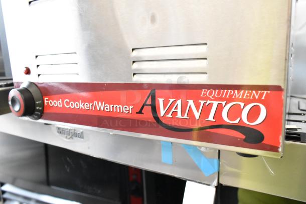 Avantco 177W50CKR stainless steel commercial food warmer, 120 volts, 1 phase, with temperature dial and branding label.