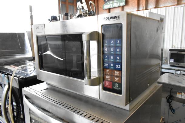 2023 Solwave 180MW112T stackable stainless steel commercial microwave with large 1.2 cu. ft. interior and push button controls.