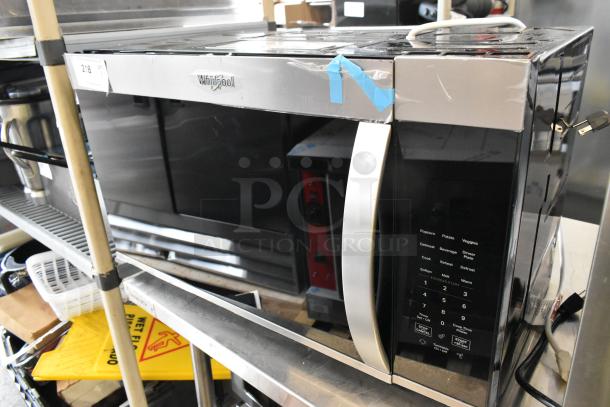 New 2025 Whirlpool WMMS3330RZ01 stainless steel microwave oven, slight scratches, 120V, 1 phase. Control panel visible.