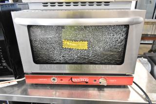 Avantco 177CO16 stainless steel convection oven, half size, electric, countertop, broken glass door, 120V, 1 phase.