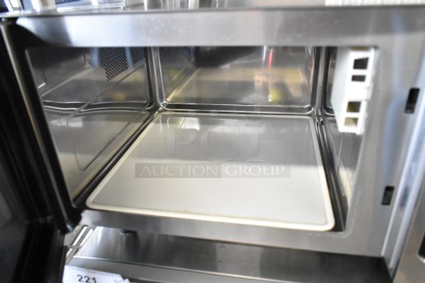 BRAND NEW 2023 Solwave 180MW1000SS stainless steel commercial microwave, interior view, push button controls, 120V.