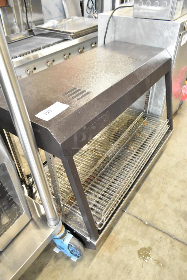 2023 Avantco 177HDC36 metal countertop heated display case, missing glass, 120 volts, 1 phase, wire shelves visible.