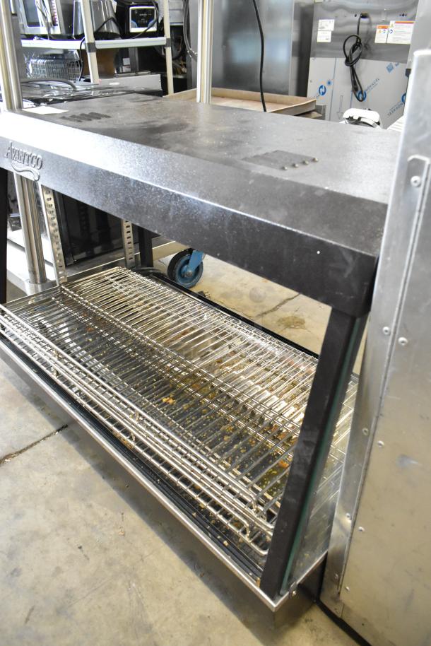 2023 Avantco 177HDC36 countertop heated display case, metal frame, missing glass, 120 volts, 1 phase.