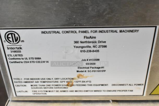 2020 FloAire SC-F011011FP stainless steel commercial control panel with ETL certification label, dated 03/2020.