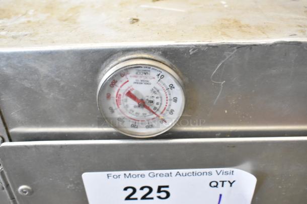 2020 Heat Max 191929HB Heated Holding Cabinet, metal, shows thermometer, 120V, 1 Phase, fair condition. Auction tag visible.