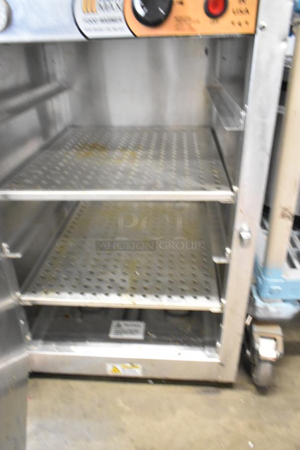 2020 Heat Max 191929HB metal commercial heated holding cabinet, 120V, 1 phase, stainless steel, with multiple shelves.