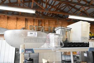 ALL ONE MONEY! tier lot with a textured poly bowl, beverage dispensers, and a metal rack. Auction tag reads "226 QTY Tier 10+".